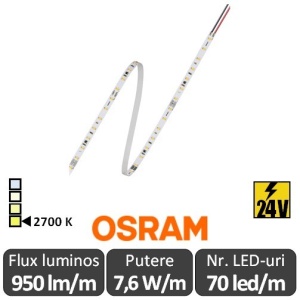 Bandă LED flexibilă - Osram VF1000 827 7,6W/m 24V rolă 5m alb-cald