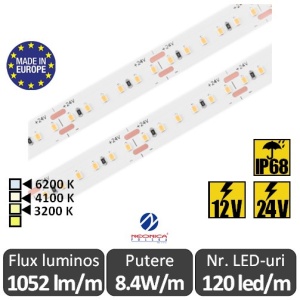 Bandă LED flexibilă SMD2216 8.4W/m IP68 120led/m 12-24V