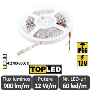 Bandă LED flexibilă - SMD5050 12W/m 12V IP66 rolă 5m alb-cald