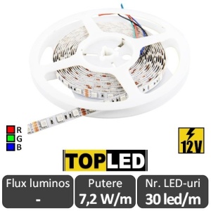 Bandă LED flexibilă - Top Led SMD5050 RGB 7.2W/m 12V rolă 5m