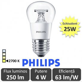 Bec LED Philips - LEDluster 4W P45 CL 230V E27 alb-cald