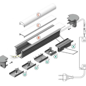 Profil LED încastrat DEEP 10, alb, lungime 2m