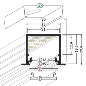 Profil LED încastrat LINEA IN 20, aluminiu anodizat, lungime 2m