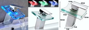 Torneira Cascata em Vidro (LED Multi-Color) Acabamento Cromado