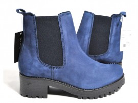 Botine albastre piele naturala Nora