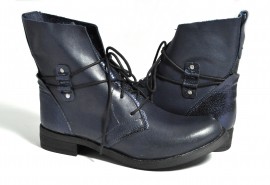 Botine albastre piele naturala Lewa