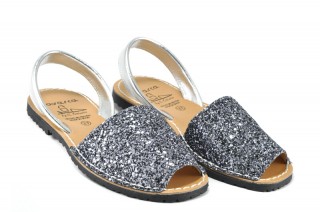 Sandale Avarca Glitter argintiu, piele naturala