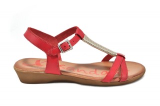 Sandale rosu corai Xusandalia din piele naturala