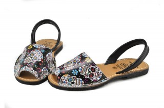 Sandale Avarca Black Skull, din piele naturala