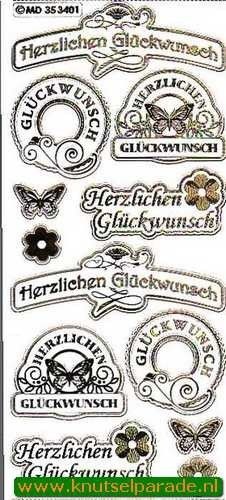 Stickervel transparant goud Herzlichen Glückwunsch MD354001 (Locatie: ZZ098)