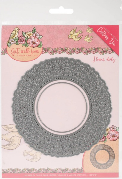 Yvonne Creations snij- en embosmal Flower Doily, Get Well Soon YCD10101 (Locatie: i087)