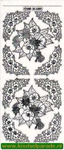 Stickervel transparant zilver bloemen MD356502 (Locatie: R051)