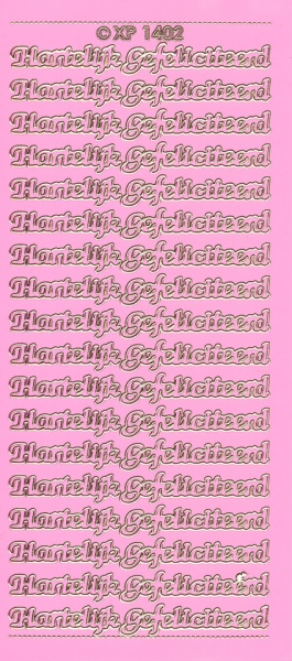 Doodey stickervel hartelijk gefeliciteerd roze XP1402 (Locatie: L234)