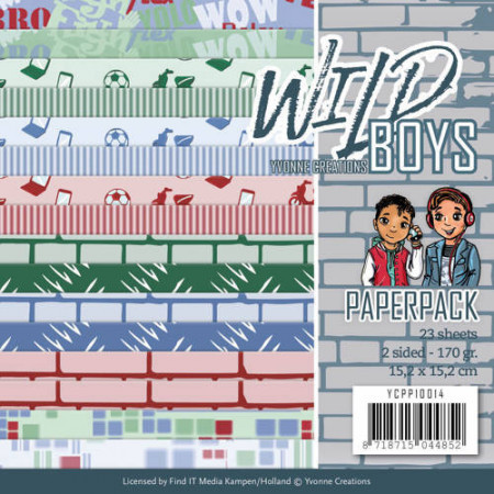 Yvonne Creations, Paperpack, 15.2 x 15.x cm, Wild Boys, YCPP10014