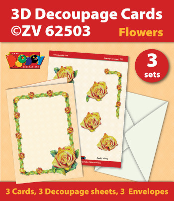 Doodey kaartenpakket om 3 bloemenkaarten te maken ZV62503 (Locatie: 5012)