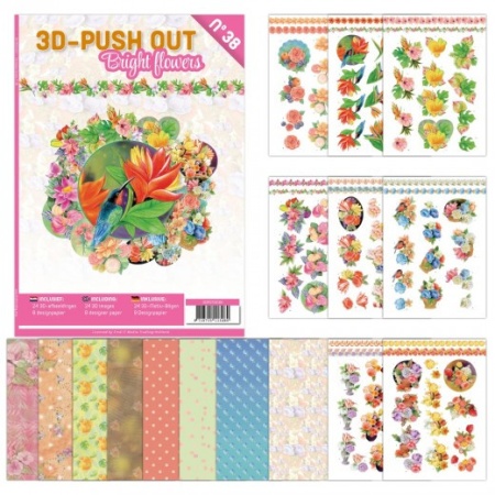 Stansboek Bright Flowers, 24 afbeeldingen en 8 designpapier, 3DPO10038 (Locatie: 4314 )