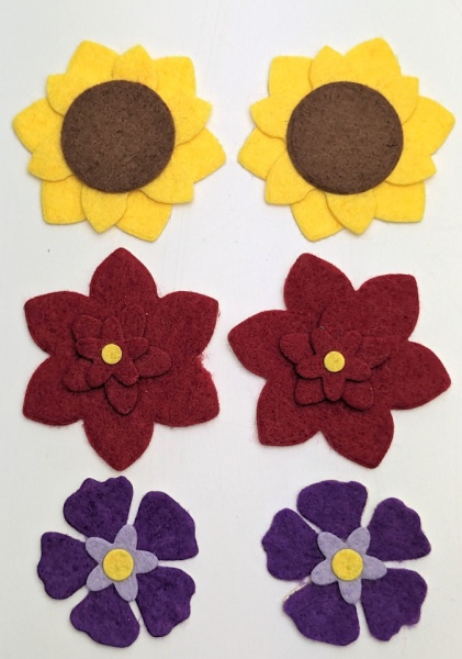 Vilten stickers bloemen, 6 stuks