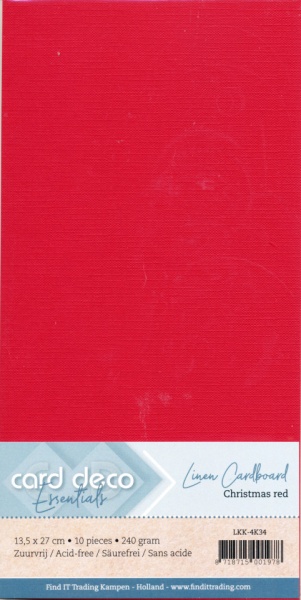 Card Deco linnen karton 13.5 x 27 cm kerstrood 10 stuks LKK-4K34
