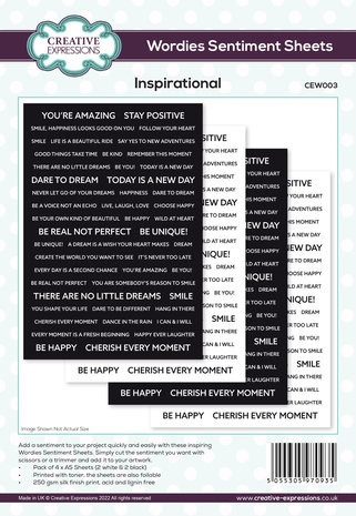 Creative Expression, 4x A5 vel Sentiment Sheets, CEW003 (Locatie: 1121)