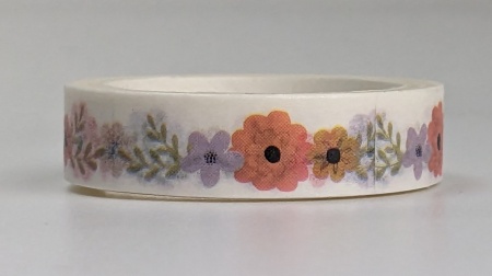 Washi tape bloemetjes, 3m lang, 10mm breed