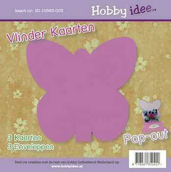Hobby Idee vlinder kaart lila en creme envelop 3 stuks HI-10563-003 (Locatie: R026)