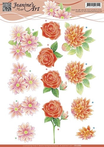 Jeanine's Art knipvel rode bloemen CD10686 (Locatie: 2632)