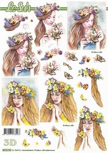 Le Suh knipvel Dame met bloemen/vlinder 8215718 (Locatie: 2786)