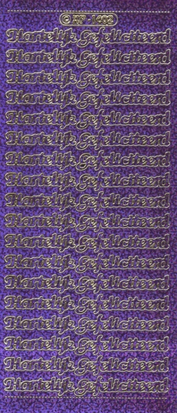 Stickervel hartelijk gefeliciteerd holografisch paars XP1402 (Locatie: u106)