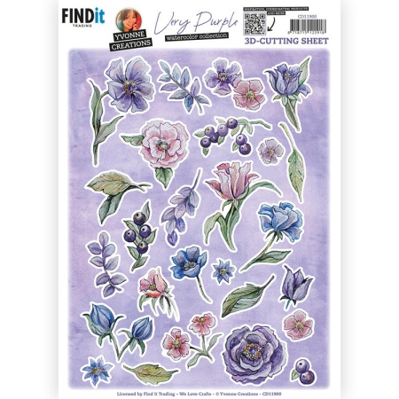 Yvonne Creations knipvel paarse bloemen CD11900 (Locatie: 1431)
