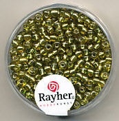 Rayher rocailles 2 mm geel met zilverdetail 17 gr. 1406411 (Locatie: K3)