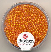 Rayher rocailles 2 mm oranje met zilverdetail 17 gr. 1406434 (Locatie: K3)