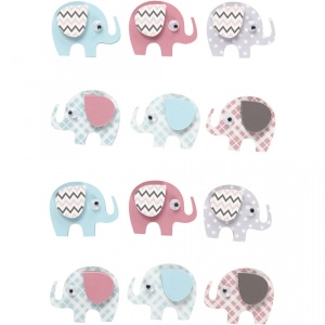 3D stickers, h: 25 mm, b: 31 mm, olifanten, 12 stuks, dikte 7 mm (Locatie: 2639)