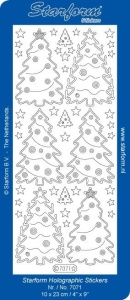 Starform sticker kerstbomen zwarte glitter met zilver 7071 (Locatie: J553)