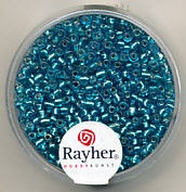 Rayher rocailles 2 mm turquoise met zilverdetail 17 gr. 1406407 (Locatie: K3)