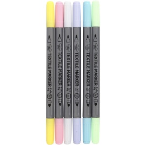 Textielstiften, lijndikte: 2,3+3,6 mm, pastelkleuren, 6stuks (Locatie: )