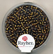 Rayher rocailles 2 mm donkerbruin met zilverdetail 17 gr. 1406405 (Locatie: K3)