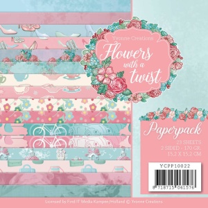 Yvonne Creations, Paperpack, 15.2 x 15.2 cm, Flowers with a twist, YCPP10022
