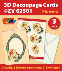 Doodey kaartenpakket om 3 bloemenkaarten te maken ZV62501 (Locatie: 4713)
