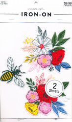 Strijkembleem, 6x patches, bloemen en bijen (Locatie: 4617)