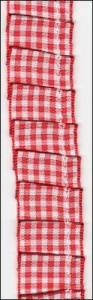 1 meter geruit lint met plooien rood 25mm 98560/1