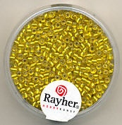 Rayher rocailles 2 mm geel met zilverdetail 17 gr. 1406420 (Locatie: K3)