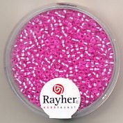 Rayher rocailles 2 mm roze met zilverdetail 17 gr. 1406433 (Locatie: K3)
