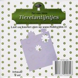 Tierelantijntje kartonnen deco-bloemen uit stansvellen 5 vel wit N1301 (Locatie: N211 )