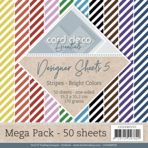 Card Deco, Paperpack, 15.2 x 15.2 cm, Stripes - Bright Colors, Mega Pack 50 vellen, CDDSM005