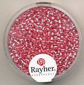 Rayher rocailles 2 mm roze met zilverdetail 17 gr. 1406416 (Locatie: K3)