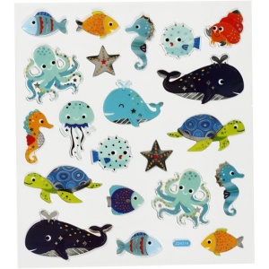 Stickers, vel 15x16,5 cm, zeedieren, 27197 (Locatie: 0513)