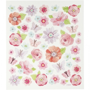 Glitter stickers, vel 15x16,5 cm, bloemen, 27192 (Locatie: 0216)
