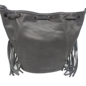 Geanta gri tip bucket din piele naturala Rosello