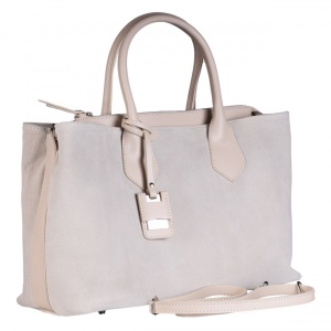 Geanta beige din piele intoarsa, FLORENCE