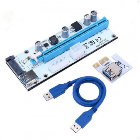 Riser PCI-E, Ver. 008s, 1x to 16x, 4, 6 pini / S-ATA, USB (adaptor / prelungitor) poza 1